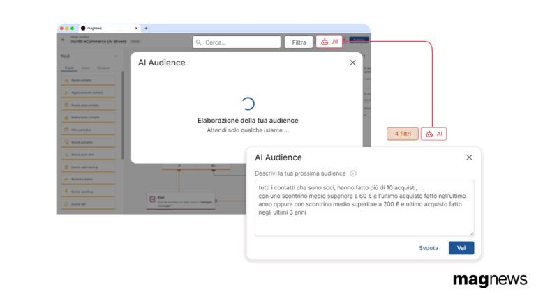 AI audience: funzionalità per segmentare velocemente i contatti in database