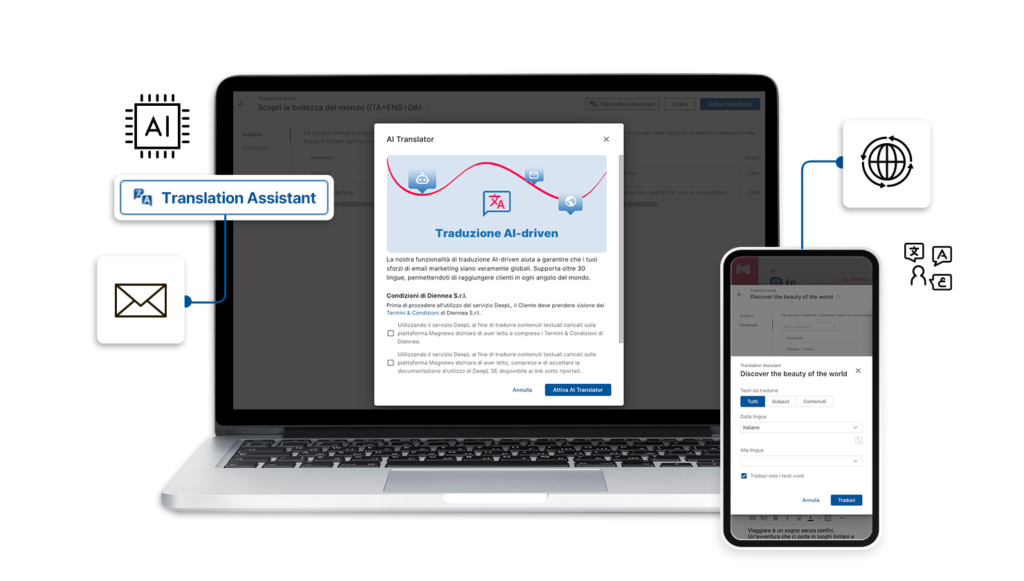 AI translator l'asistente AI di magnews per marketing multilingue