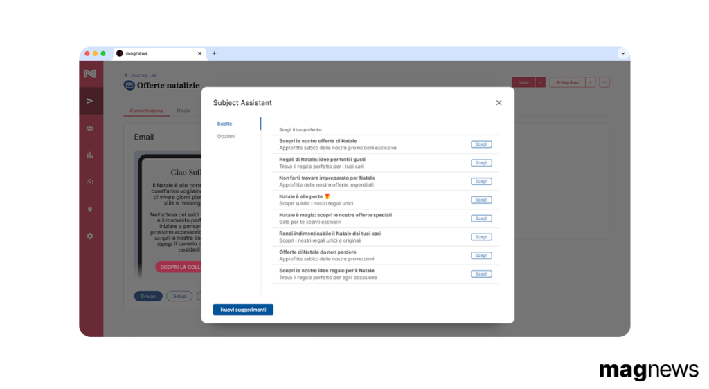 Dashboard magnews con intelligenza artificiale per la scelta dell'oggetto newsletter